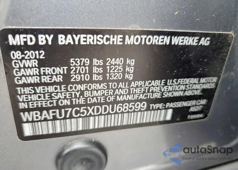 2013 BMW 535 Xi из США, поврежденный, VIN WBAFU7C5XDDU68599